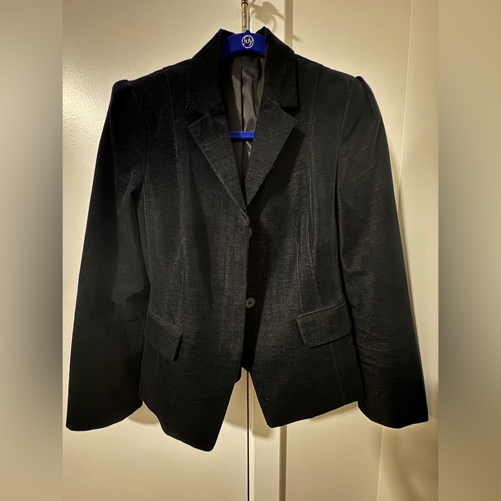 Theory Black Denim-Velvet Blazer